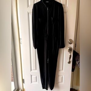 𝅺EXPRESS Long-Sleeve Jumpsuit Black Zip-up Elastic Waist